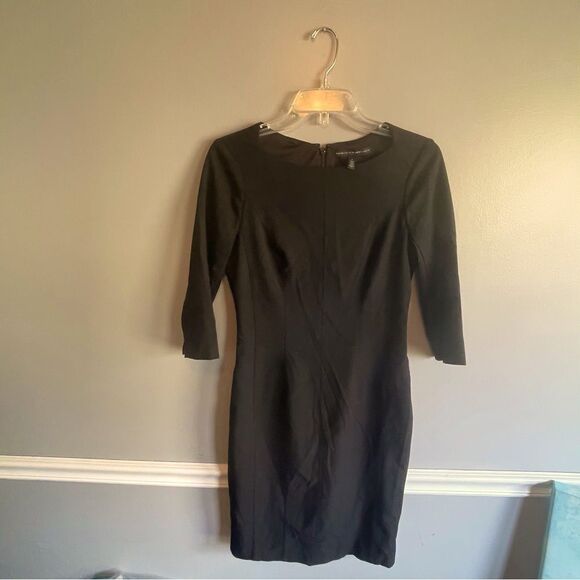 Women’s White House Black Market solid black dress 3/4 sleeve zip in back size 4 - Picture 1 of 3